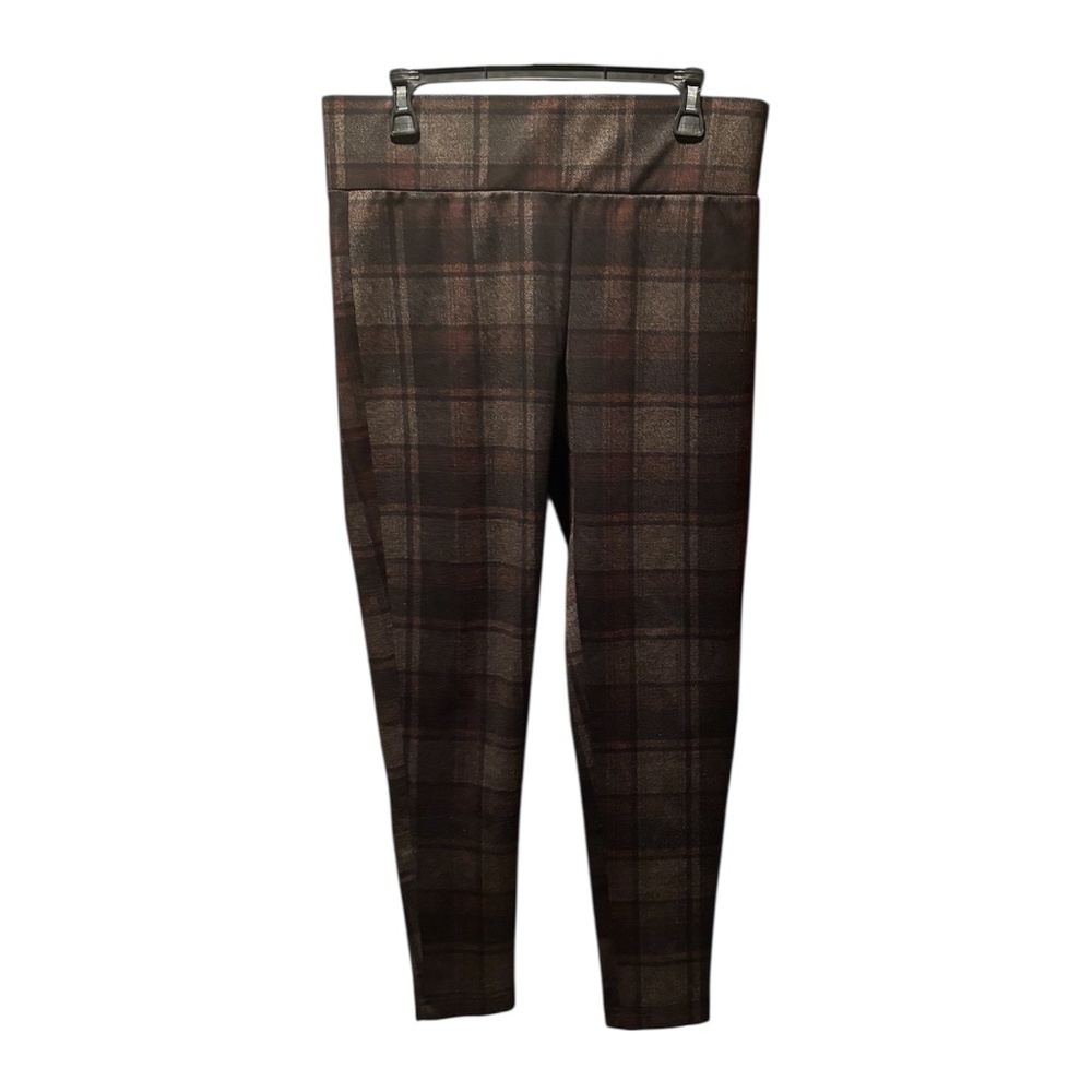 Zac & Rachel Pull On Plaid Pants Black Gray & Purple Large